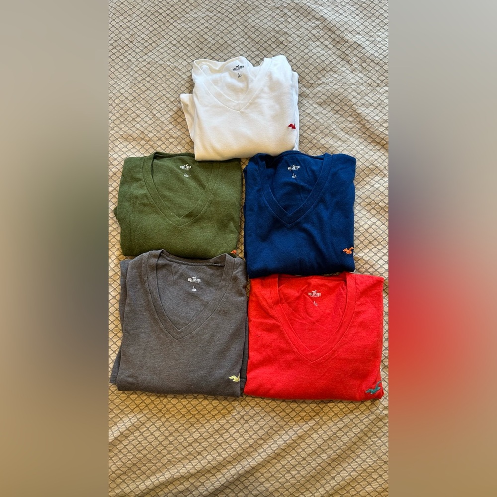 Hollister V-Neck T-Shirt Collection - Red, Blue, Green, Gray